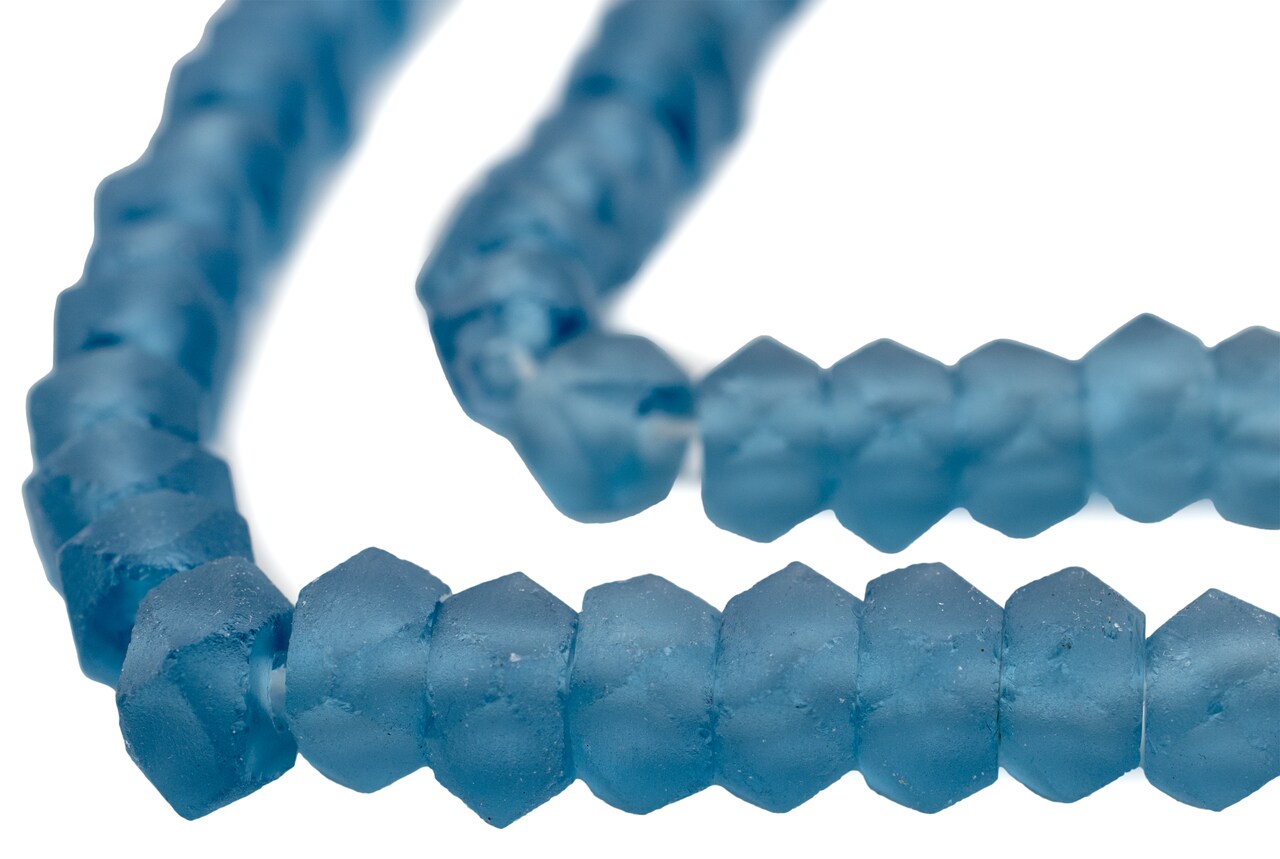 The Bead Chest Light Blue Faceted Recycled Java Sea Glass Beads - Full Strand of Faceted Bottle Glass Beads | Approximately 48 Beads